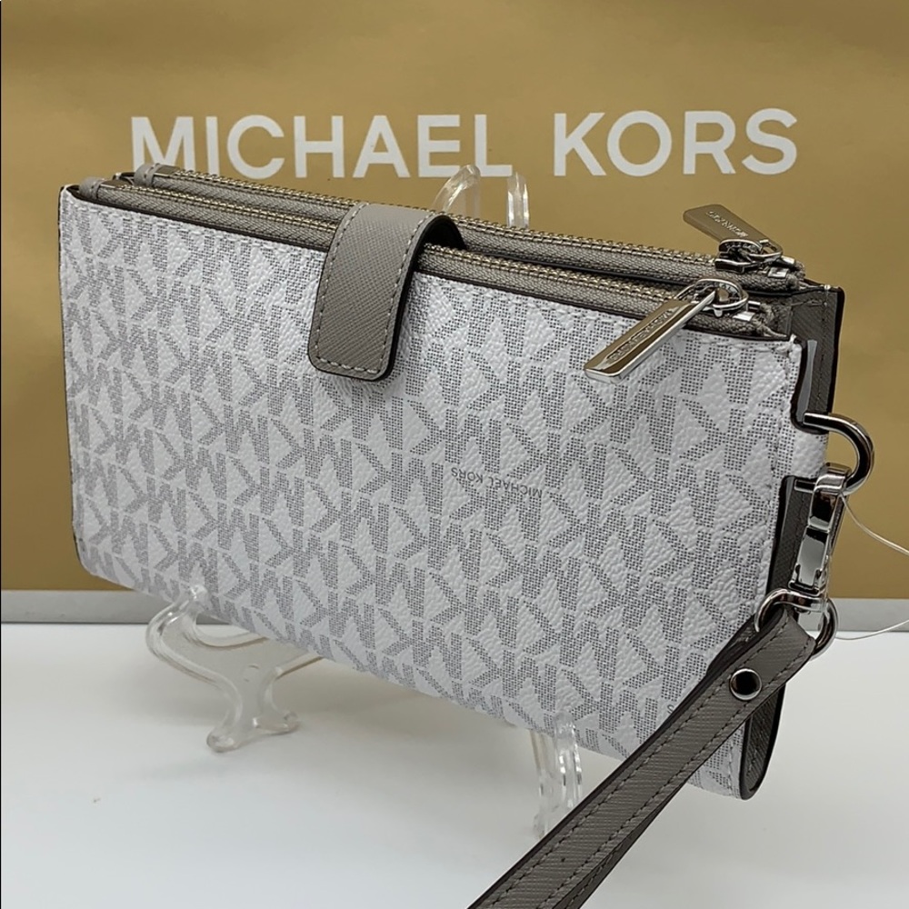 MICHAEL KORS LG DOUBLE ZIP wristlet BRT WHITE - Picture 5 of 16